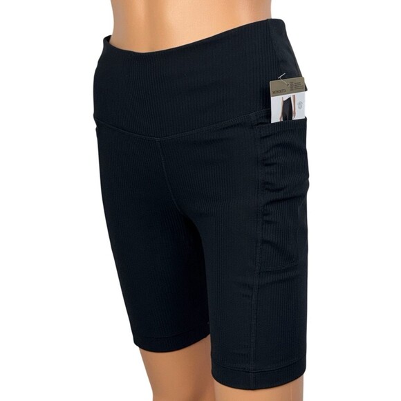 Mondetta Womens Small Black Biker Short High Rise Ribbed Moisture Wicking Active - Picture 4 of 14